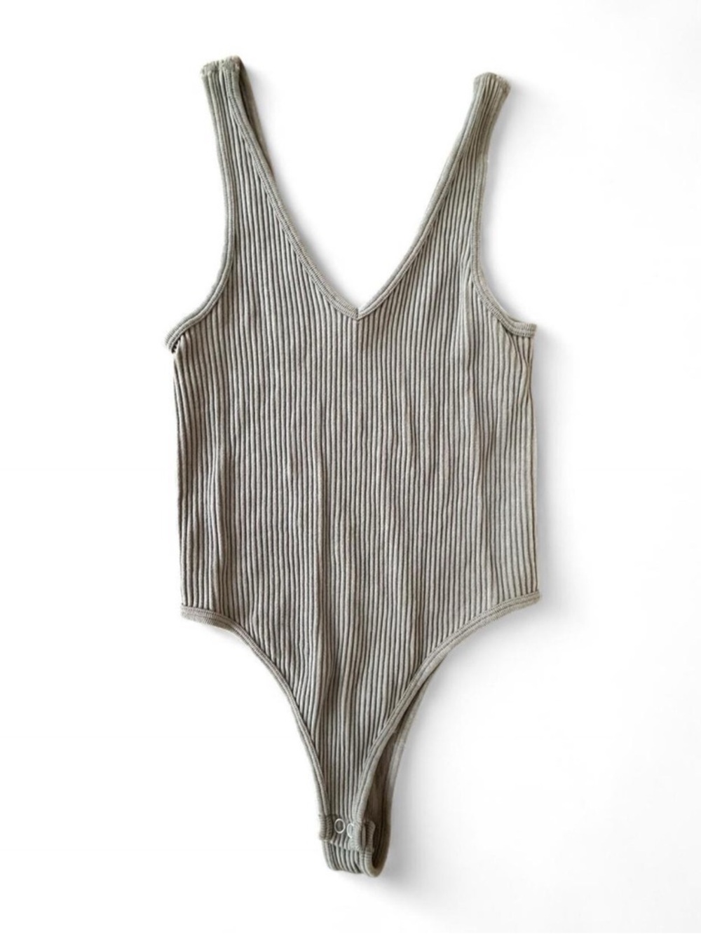 Ribbed V-Neck Women's Bodysuit - Gray